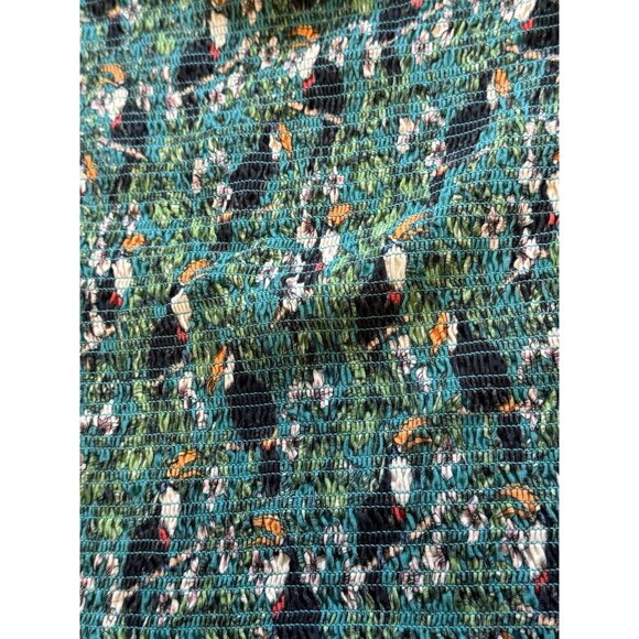 Dolan Anthropologie Left Coast Green Smocked Top Sm‎ Puff Sleeve Tropical Toucan - Picture 8 of 11